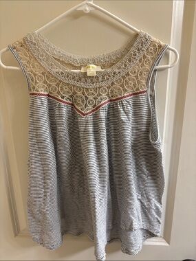 MAEVE Striped Lace Yoke Tank Top